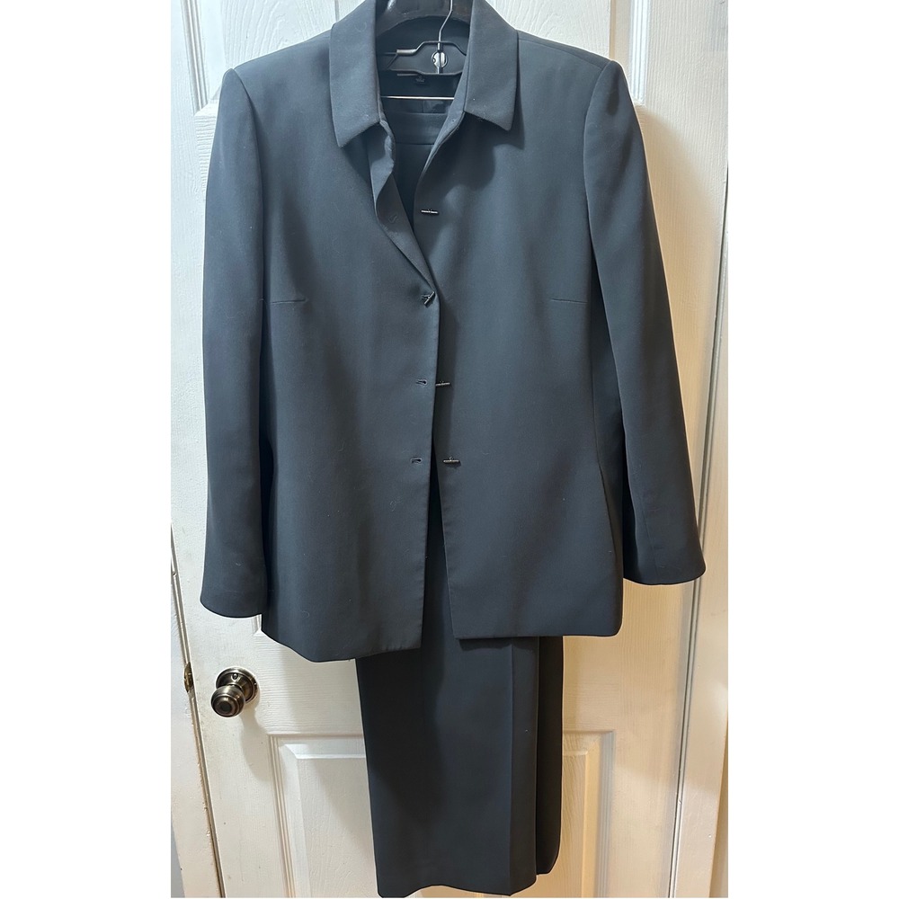 Kasper Gray Ribbed Pant Suit Sz 16 Toggle Closure Chain Detail Blazer Trousers